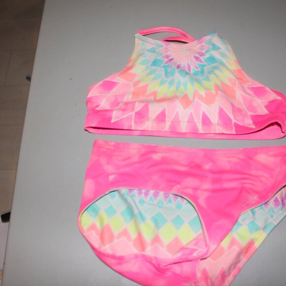 Multi Color Reversibile  2 Pcs Justice Bikini Swimsuit Size 14 - Picture 2 of 13